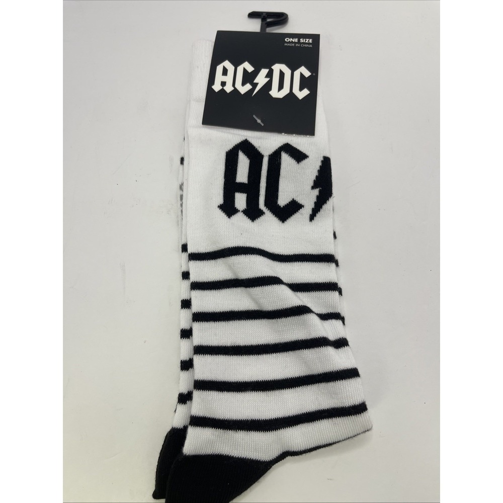 AC DC Socks Black And White Stripes Novelty Gift Rock And Roll Adult 7-12 Size